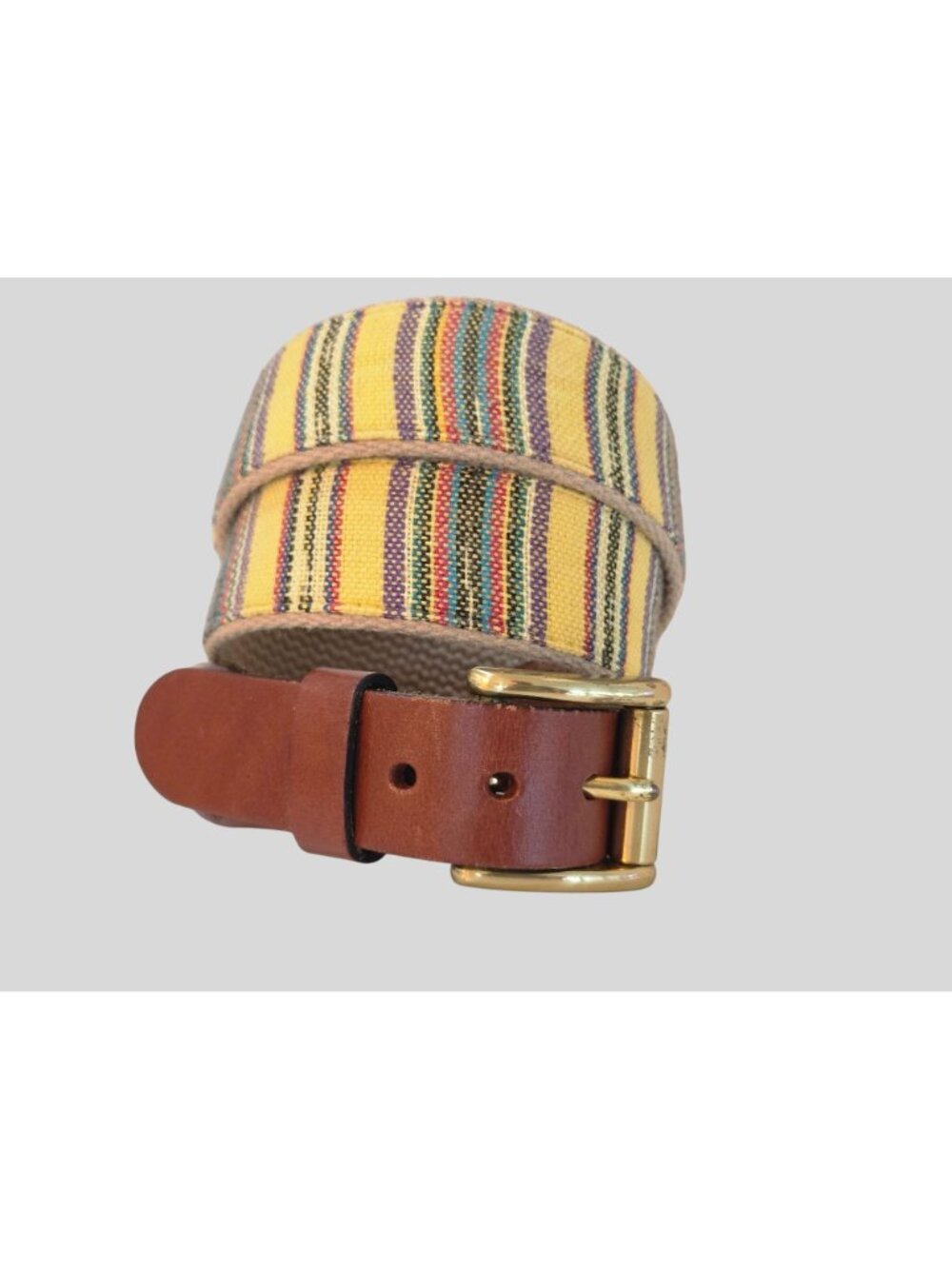 Leather Man Belt Sz 32 Handmade Top Grain Leather Striped Woven Brass Buckle EUC - Picture 2 of 6